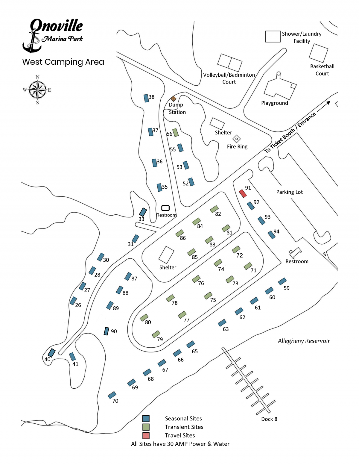 2023 Map of West Camping Area at Onoville Marina Park