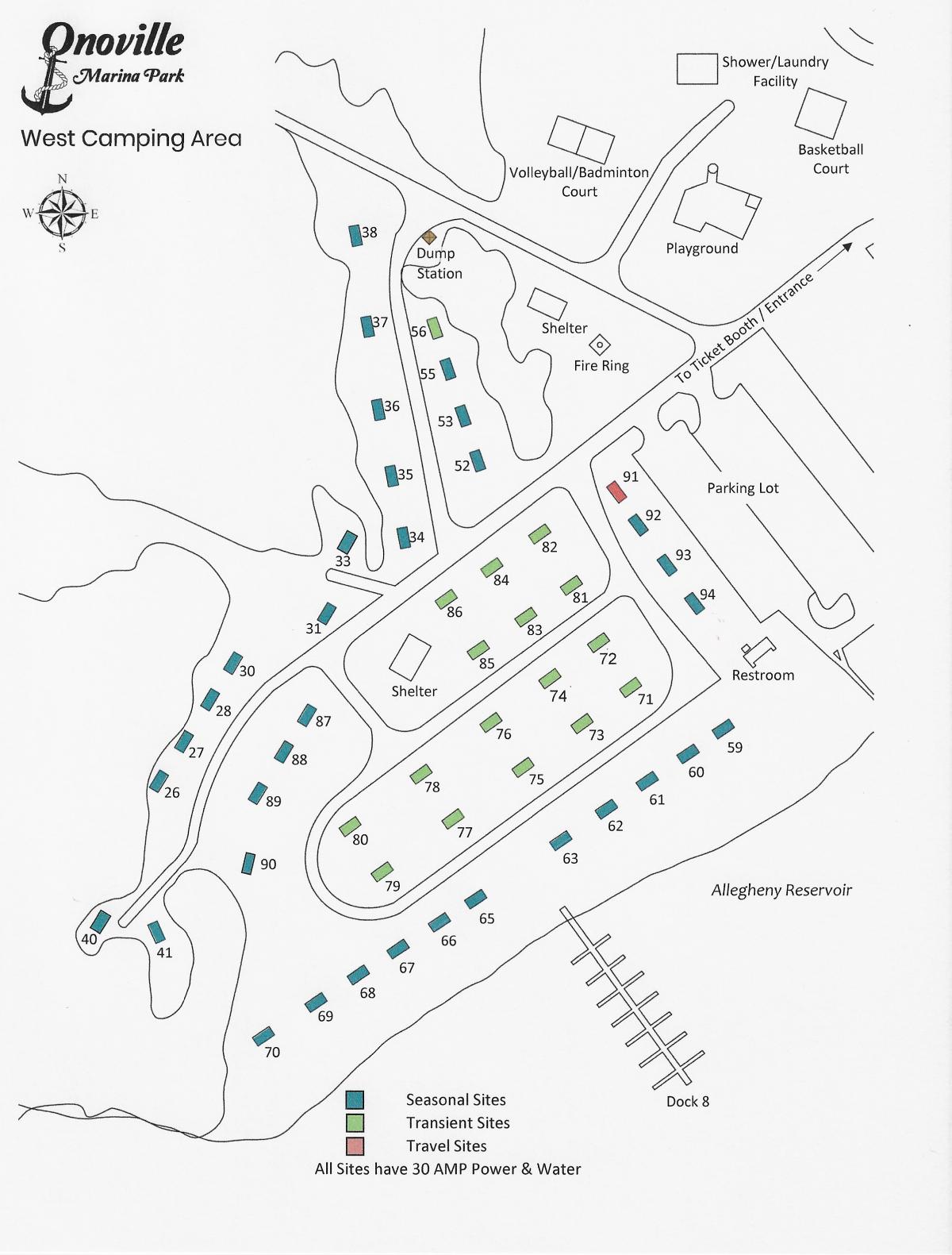 Map of West Camping Area at Onoville Marina Park